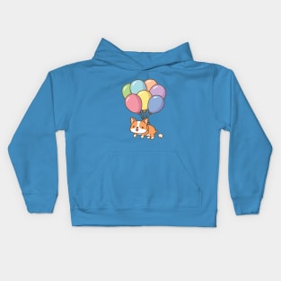 Cute Corgi Flying With Rainbow Balloons Kids Hoodie